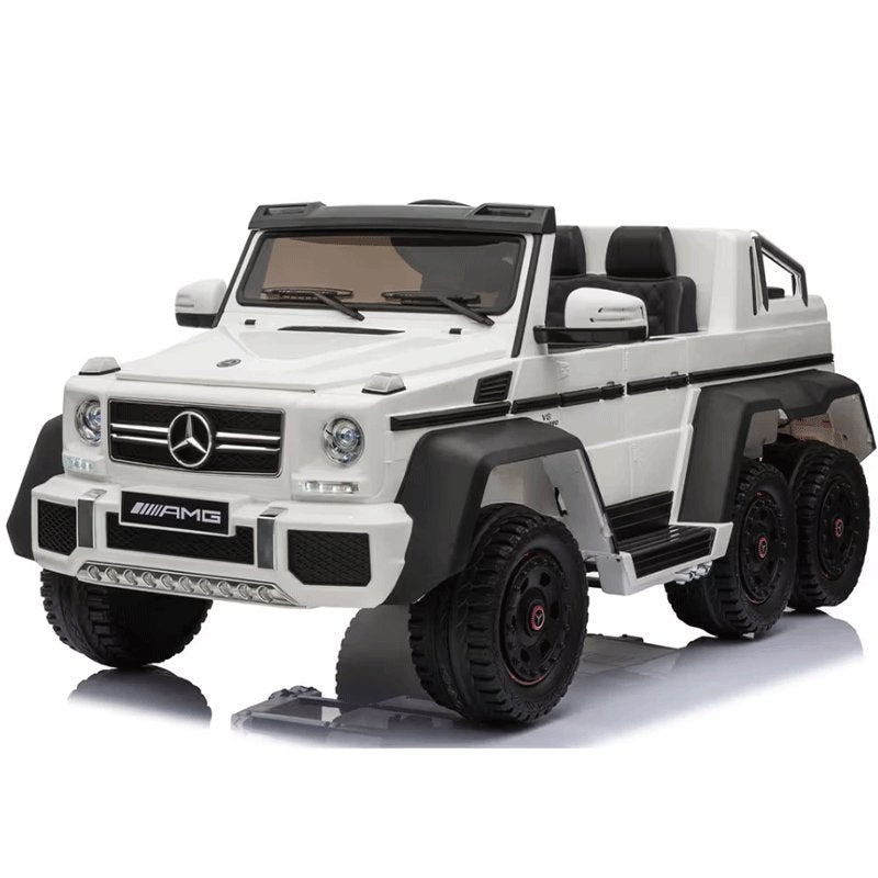 ბავშვის ელექტრო მანქანა MERCEDES-BENZ G 63 AMG 6×6 WHITE ტყავის სავარძლითა და კაუჩუკის საბურავებით - ბიგმარტი