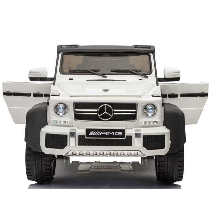 ბავშვის ელექტრო მანქანა MERCEDES-BENZ G 63 AMG 6×6 WHITE ტყავის სავარძლითა და კაუჩუკის საბურავებით - ბიგმარტი