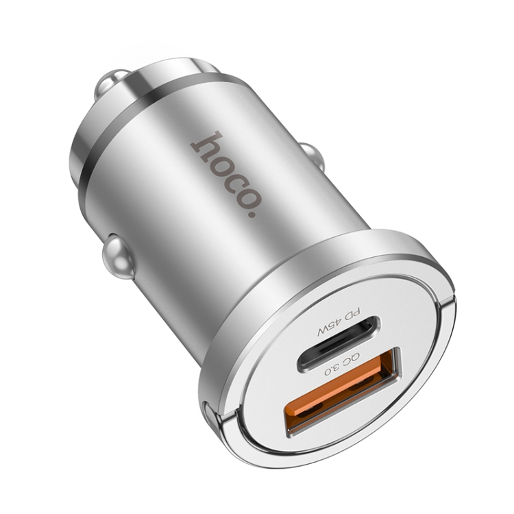 Hoco NZ10 Handy PD45W + QC3.0 Dual Port Car Charger - Silver