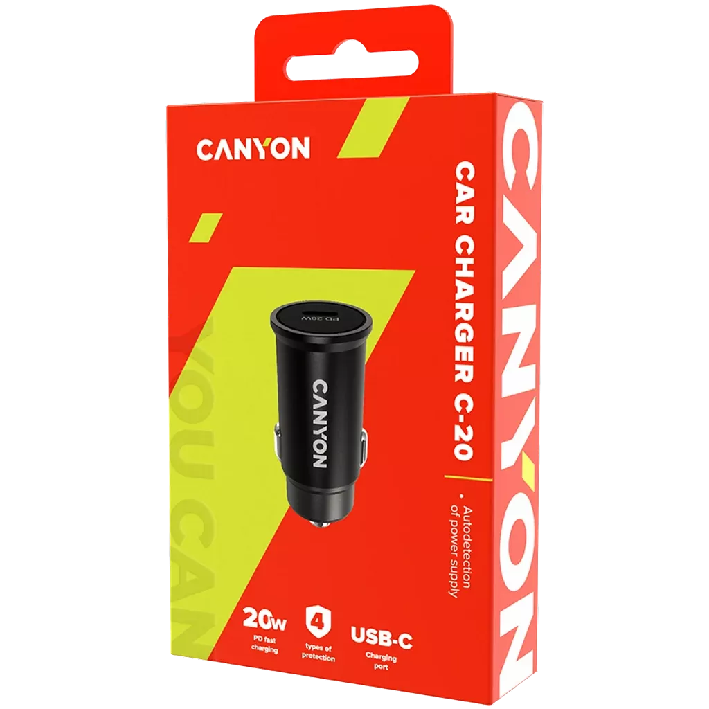 Canyon C-20 PD 20W USB-C Car Charger - Black (CNS-CCA20B)