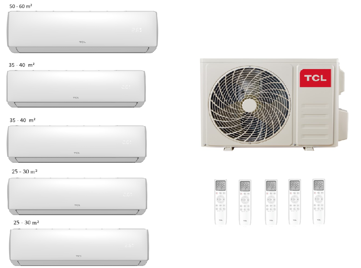 MULTI SPLIT TCL FMA-42I5HD/DVO OUTDOOR + FMA-09CHSD/XA73I (2pc) + FMA-12CHSD/XA73I (2pc) + FMA-18CHSD/XA73I 180-220 M2