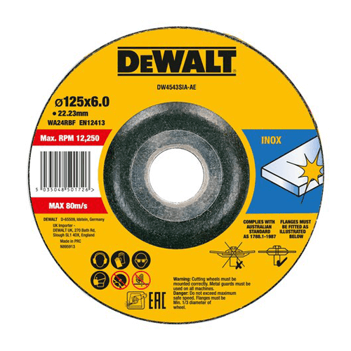 Dewalt DW4543SIA-AE უჟანგავი ფოლადის საპრიალებელი დისკი 125 x 6 x 22.2 - ბიგმარტი